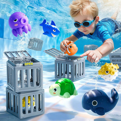 Summer Pool Toys for Kids - Diving Animal & Cage Set